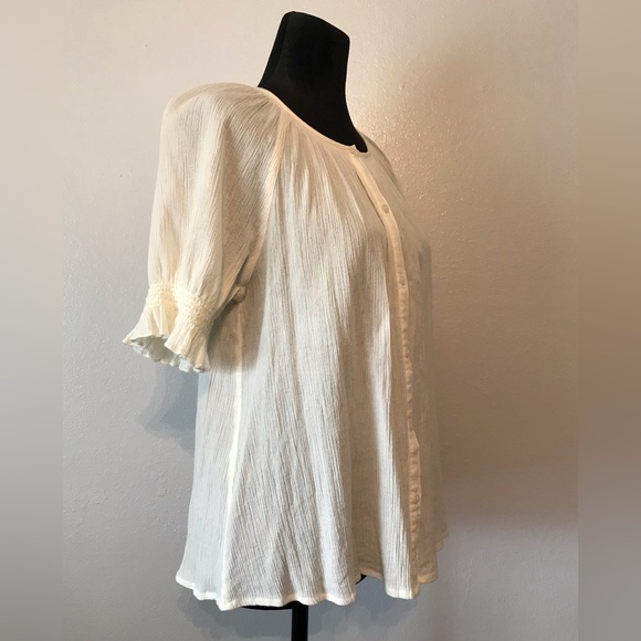 Madewell Short Puff Sleeve Off White Round Neck Button Down Top Size M - Picture 4 of 6